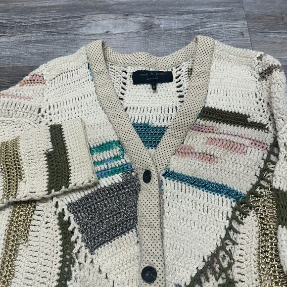Rag & Bone Womens S Abstract Knit Bamboo‎ Alpaca Blend Hearst Cardigan Sweater - Picture 1 of 9